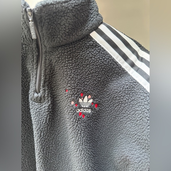 adidas Tops - adidas Black Sherpa Fleece Pullover with White Trefoil Tag